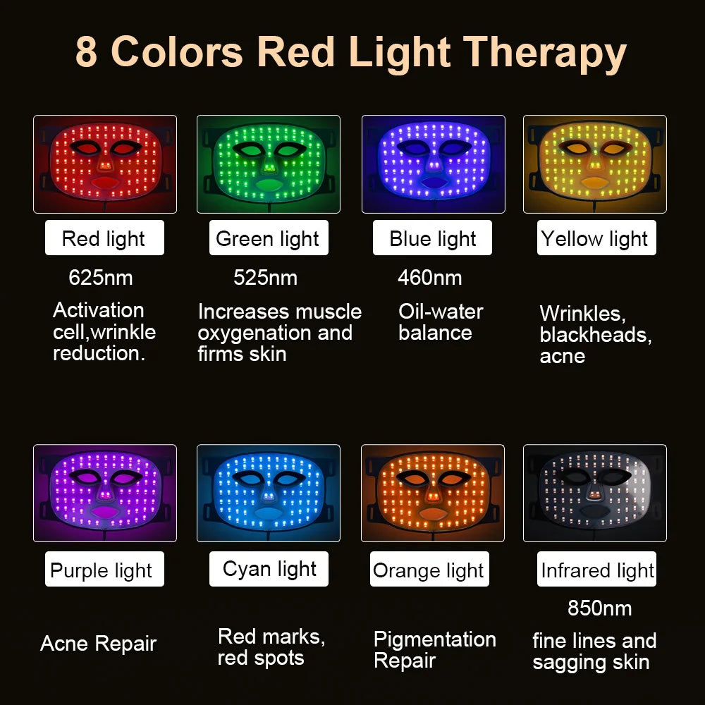 8 Colors LED Facial Mask with Red Light Therapy