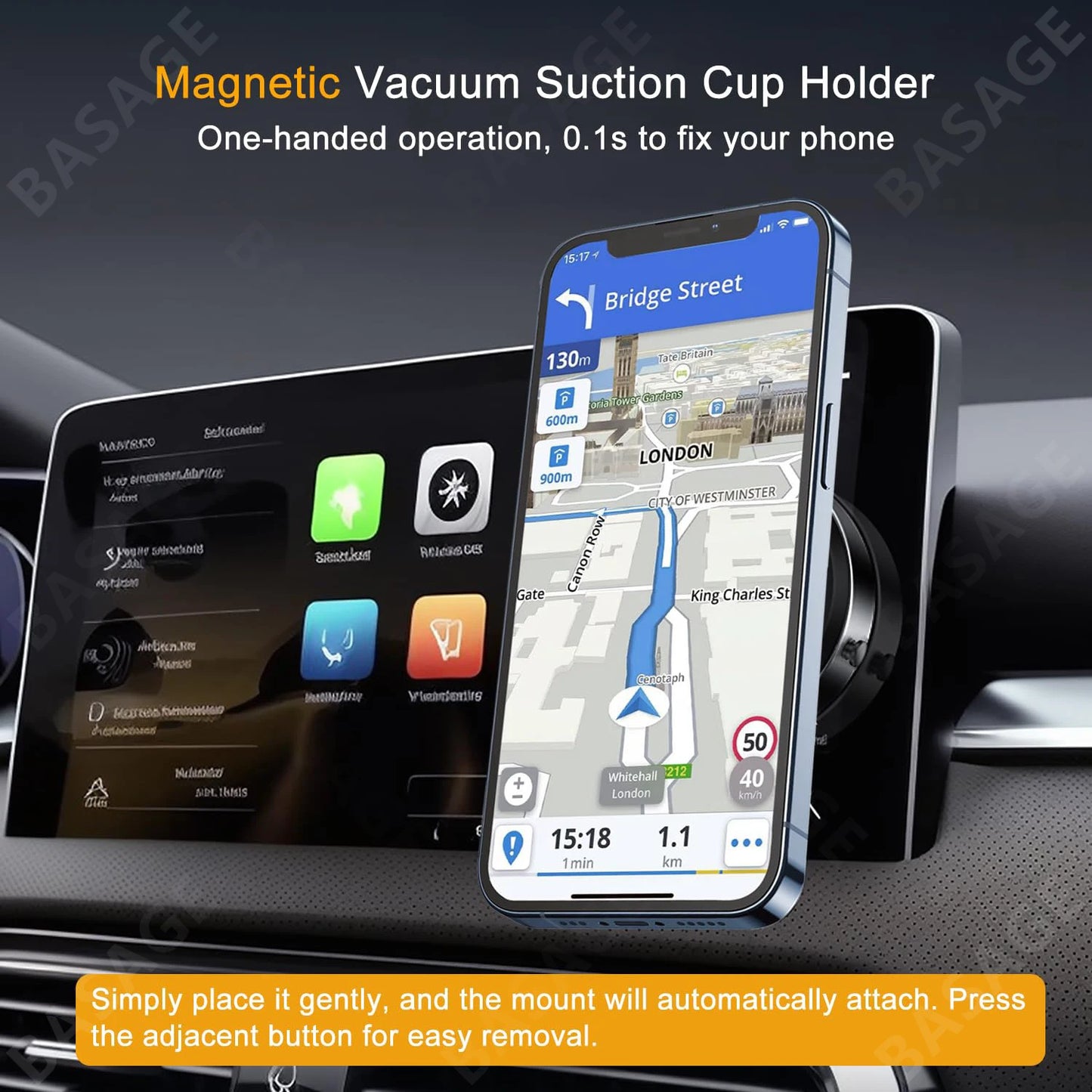 Magnetic Phone Mount for Car- Ultra-Stable Suction Cup for Navigation & Live Streaming