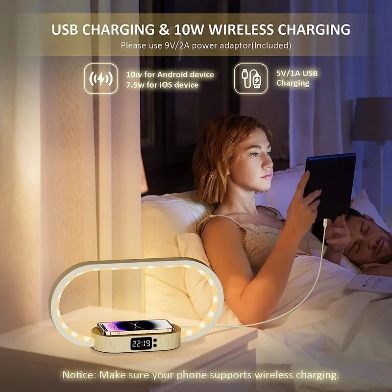 Wireless Charger, Clock  and LED Desk Lamp