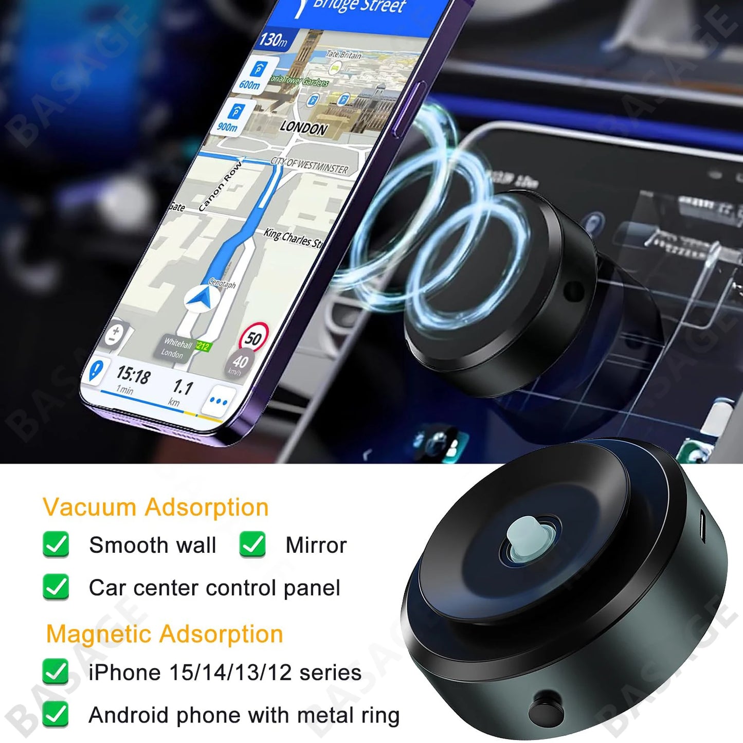 Magnetic Phone Mount for Car- Ultra-Stable Suction Cup for Navigation & Live Streaming