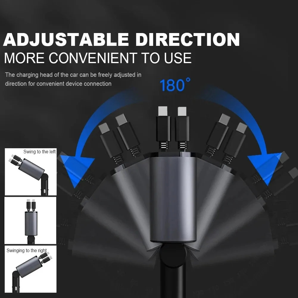 4 in 1 120W Car Cigarette Charger USB : Compact, Retractable Charger for All Your Devices